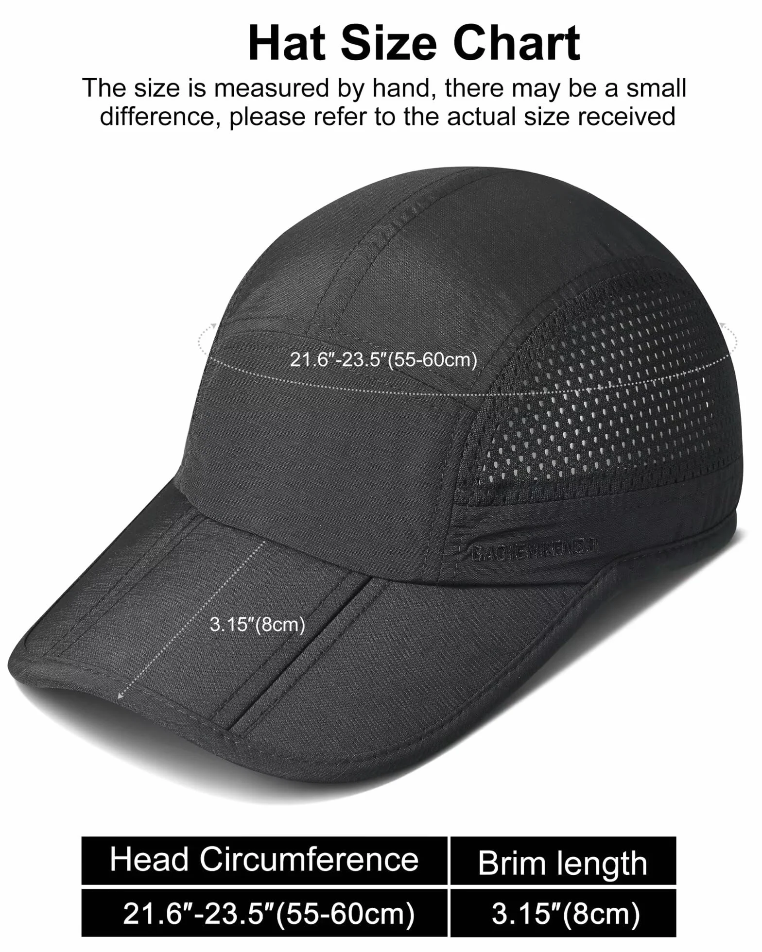 GADIEMKENSD Sportowe lekkie i oddychające czapki bejsbolowe - Folding style,Black