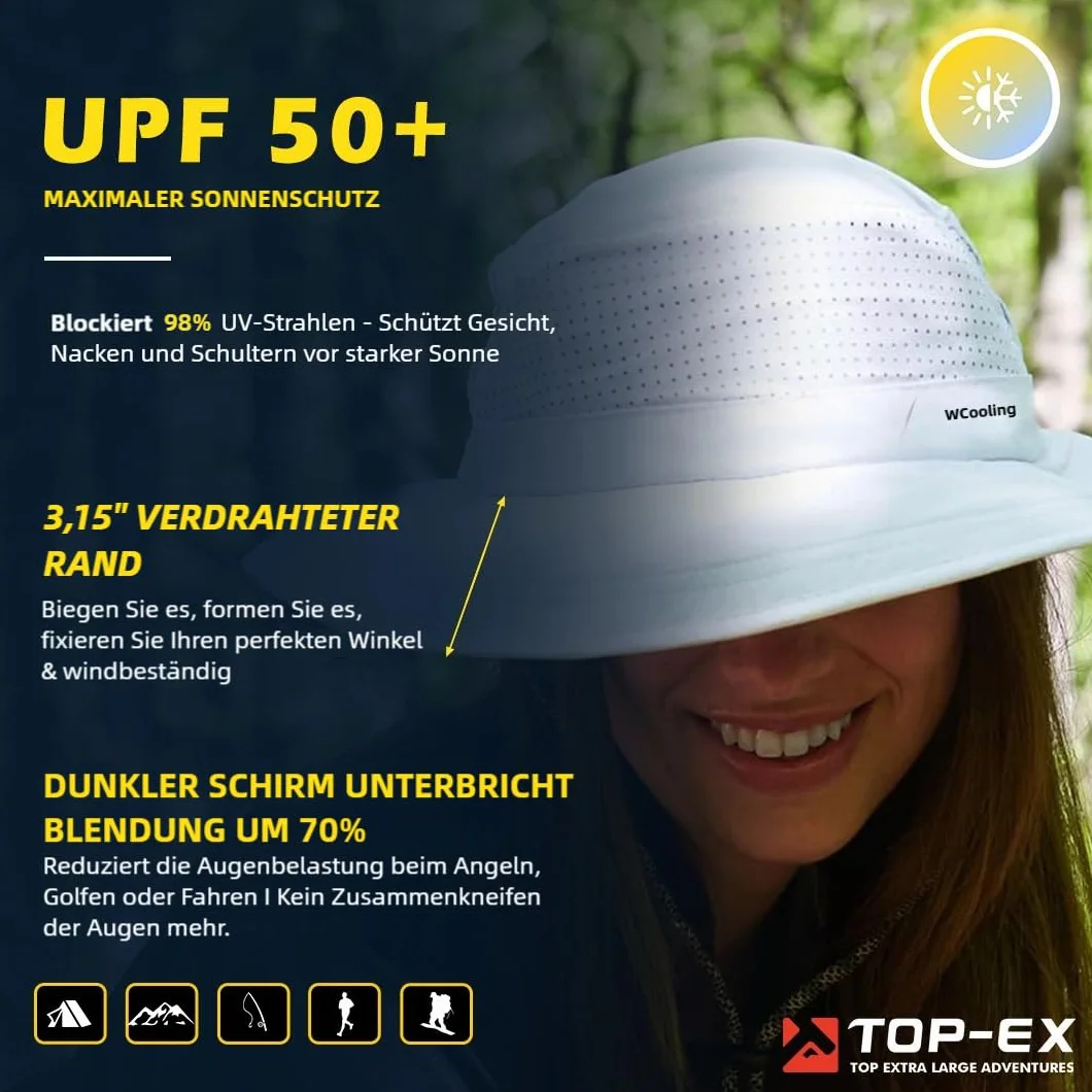 TOP-EX Męski i damski kapelusz przeciwsłoneczny, safari, outdoorowy kapelusz na lato, trekking, wędrówki, UPF 50+, kapelusz wędkarski z szerokim rondem, kapelusz przeciwdeszczowy i kapelusz