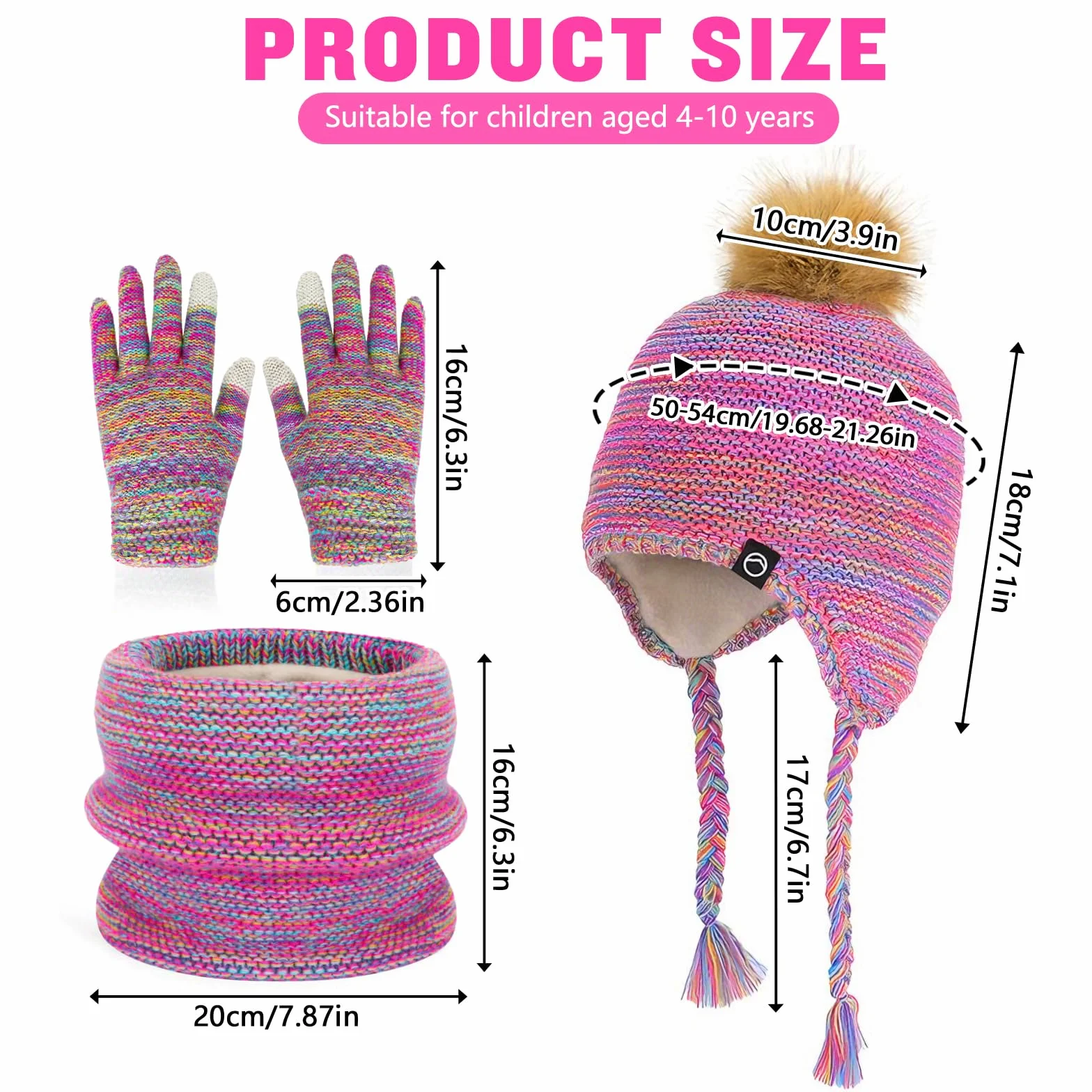 QKURT Dziecięca czapka zimowa szalik zestaw rękawiczek dla dzieci zimowa termiczna dzianinowa czapka beanie ocieplacz na szyję rękawiczki z ekranem dotykowym miękka ciepła czapka szalik rękawica dla