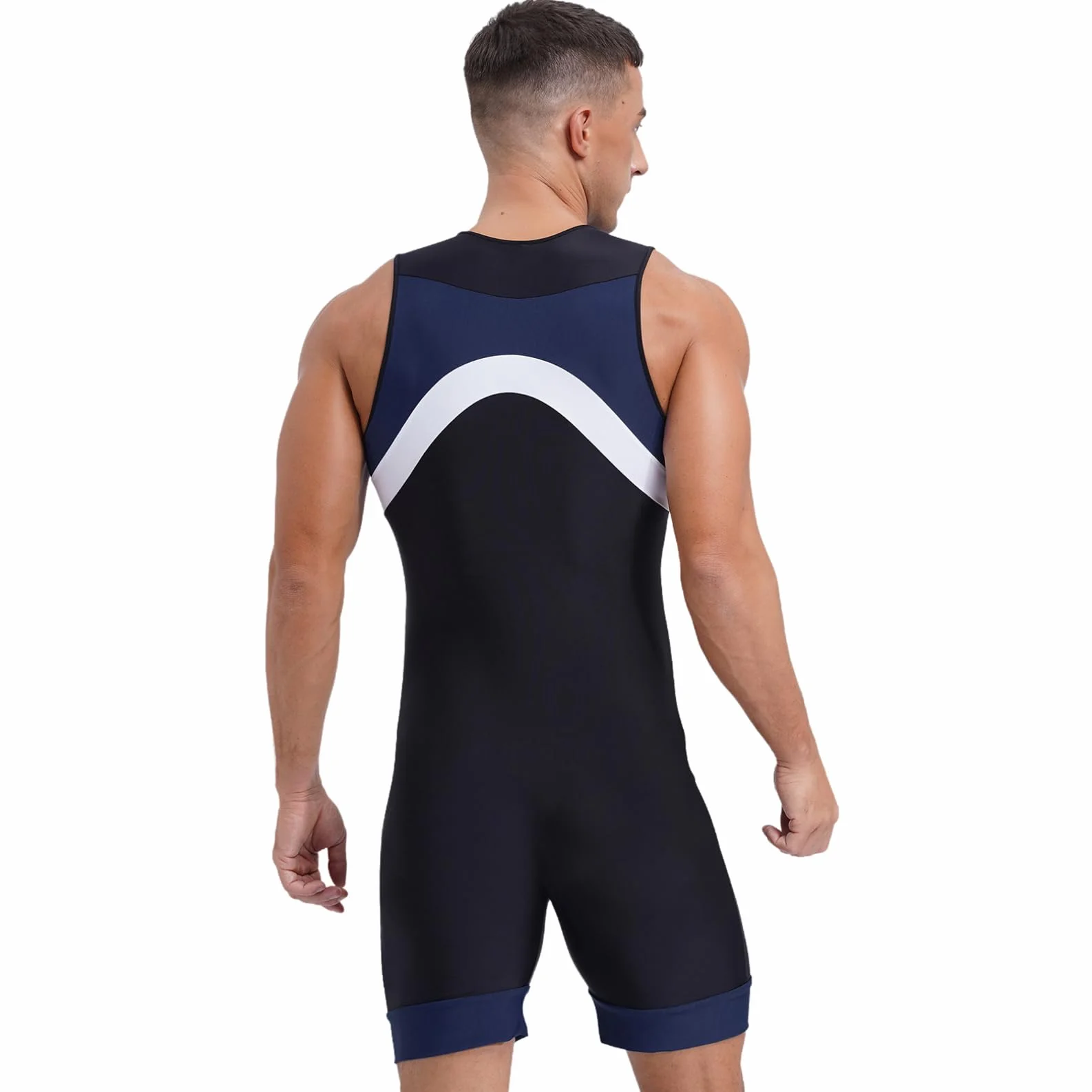 ranrann Męski strój kąpielowy jednoczęściowy kombinezon pływacki Surfing Plaża Basen Swimwear M-3XL, Typ F Granatowy, 4XL