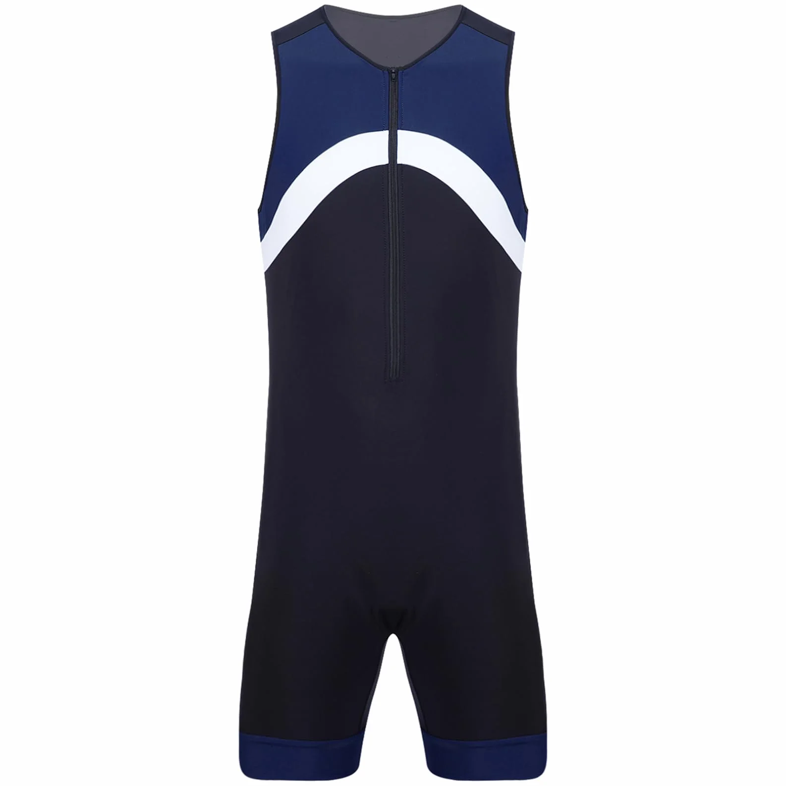ranrann Męski strój kąpielowy jednoczęściowy kombinezon pływacki Surfing Plaża Basen Swimwear M-3XL, Typ F Granatowy, 4XL