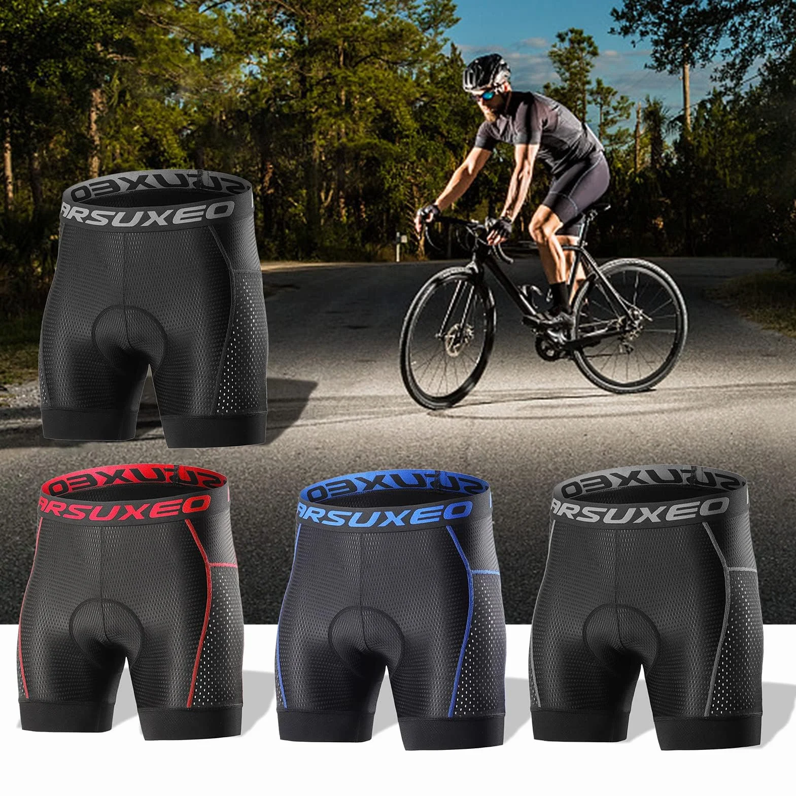 Lixada Męskie spodenki rowerowe z wkładką żelową 5D, szybkoschnące, antypoślizgowe spodenki rowerowe MTB Bike