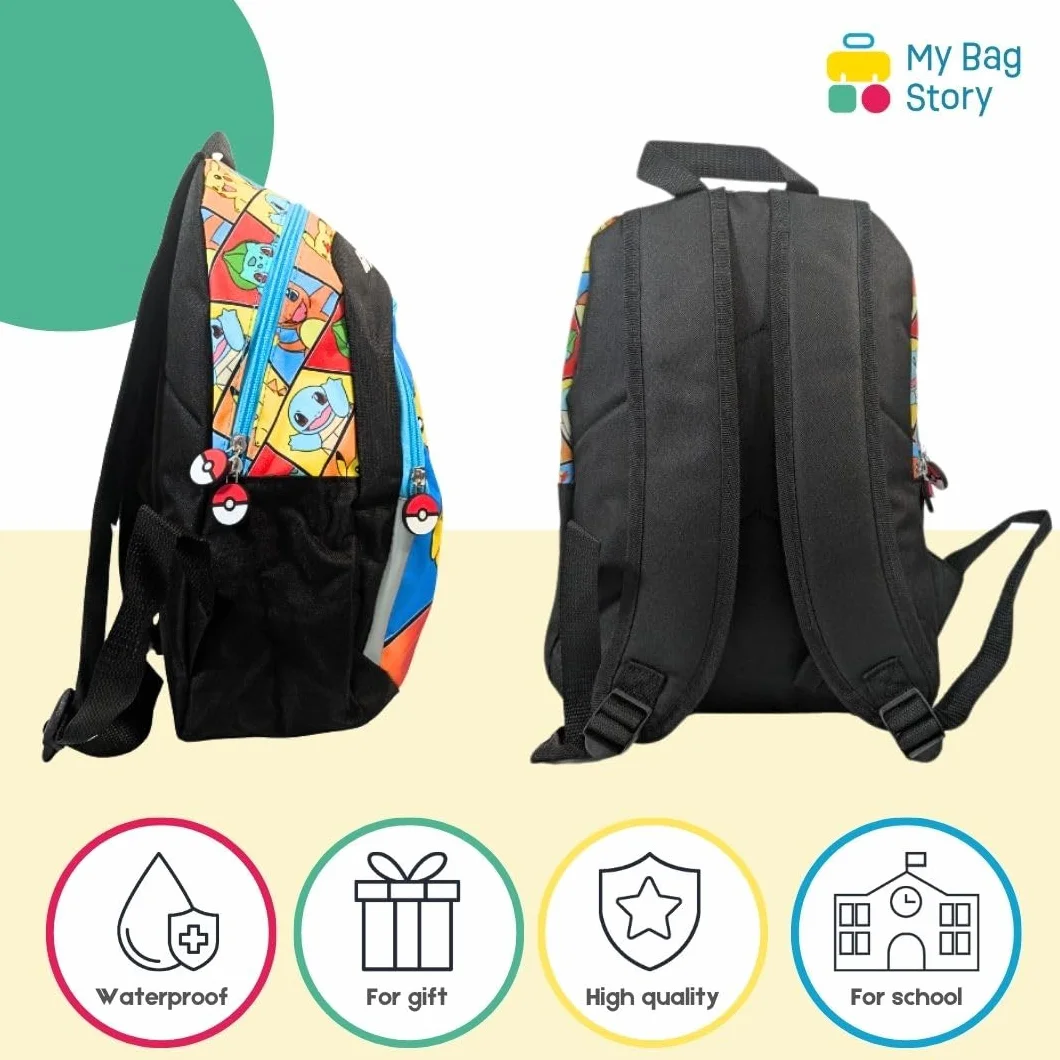 mybagstory Pokémon - plecak chłopięcy 38 x 28 x 16 cm - plecak szkolny dla dzieci podstawowych z 2 przegródkami na zamek błyskawiczny - dla dzieci - szkoła - przedszkole - pomysł na prezent