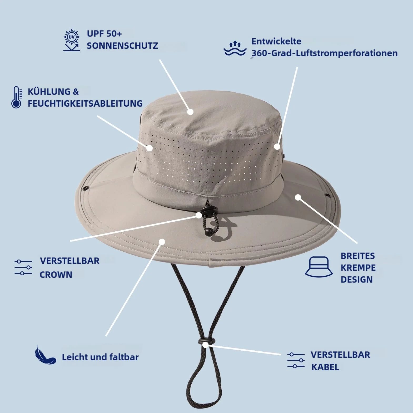 TOP-EX Męski i damski kapelusz przeciwsłoneczny, safari, outdoorowy kapelusz na lato, trekking, wędrówki, UPF 50+, kapelusz wędkarski z szerokim rondem, kapelusz przeciwdeszczowy i kapelusz