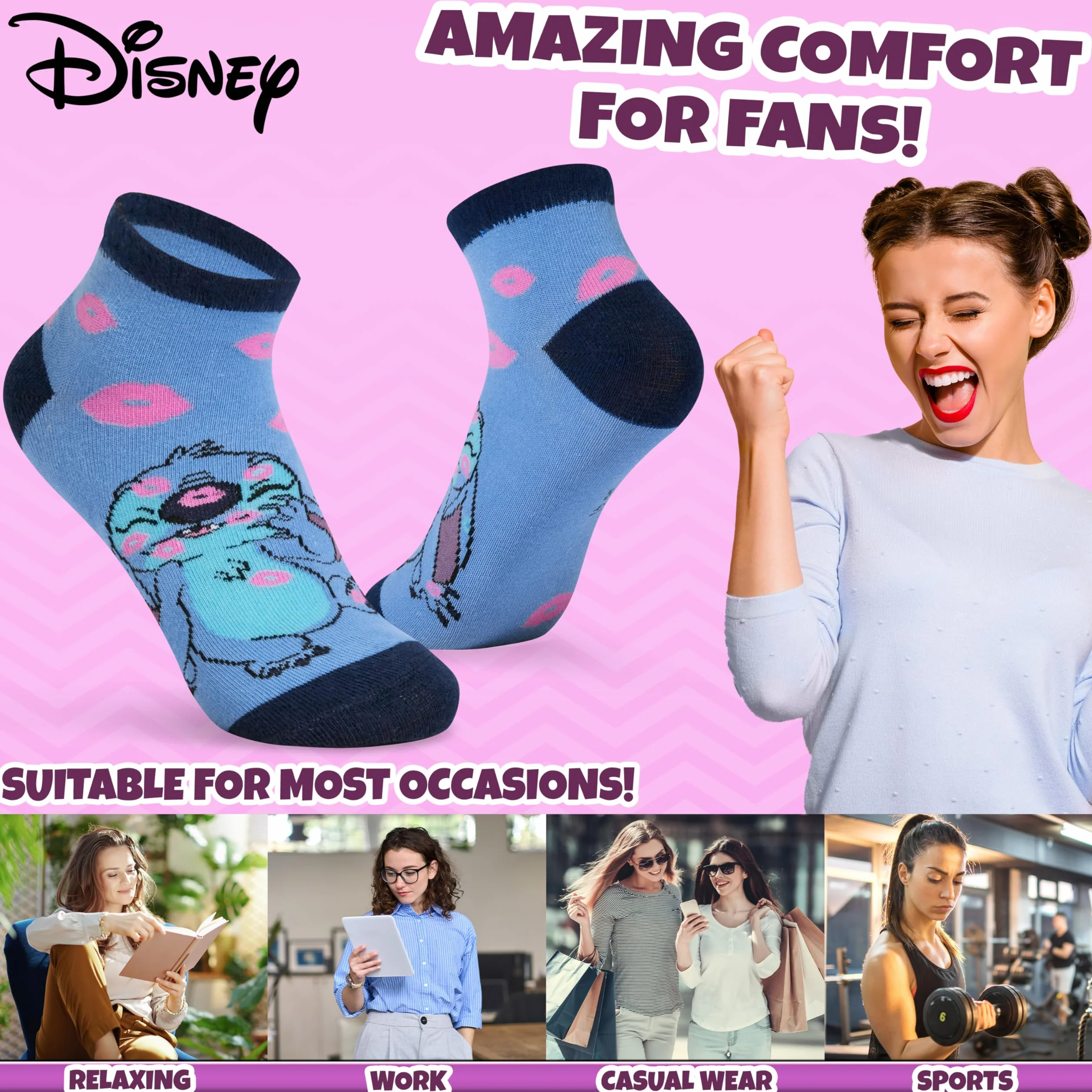 Disney Damskie skarpetki do kostki Disney, miękkie i oddychające skarpetki, zestaw 5 sztuk - prezenty dla niej