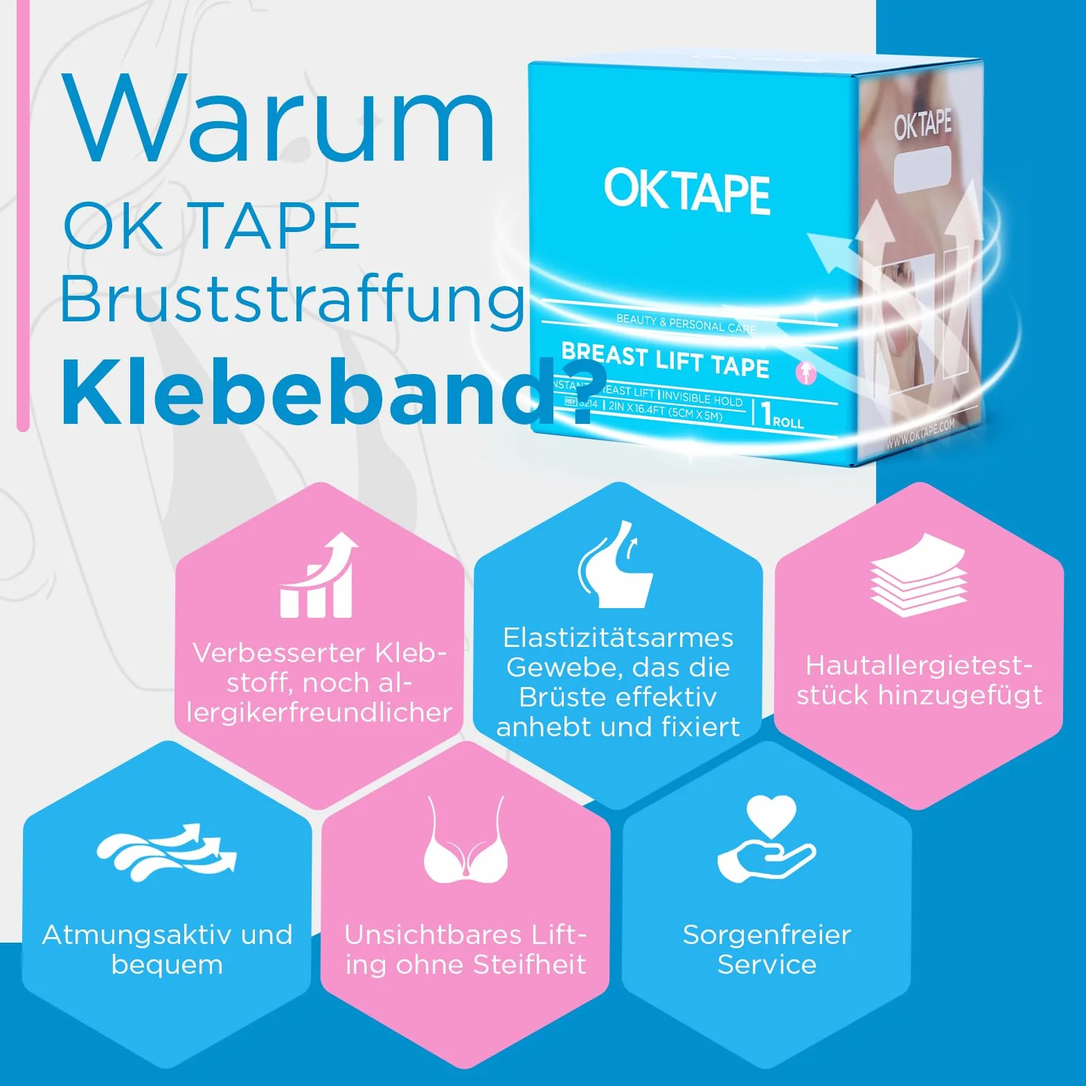 OK TAPE Taśmy piersiowe, duże piersi, miseczka A-G, taśma podnosząca piersi, do sukienek, taśma typu Booby, z 5 parami osłon na sutki, zestaw, niewidoczna taśma do odzieży
