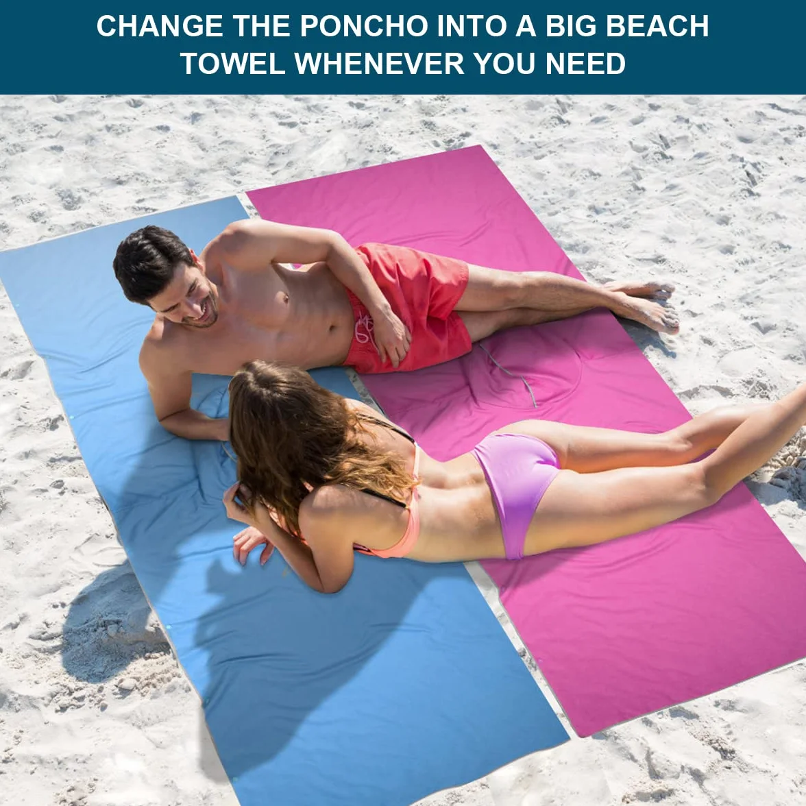 Flintronic Ponczo kąpielowe z mikrofibry, 110 x 80 cm, szybkoschnące, długie peleryny z kapturem, dla mężczyzn i kobiet, idealne ponczo na plażę, do surfowania, do sauny, niebieskie