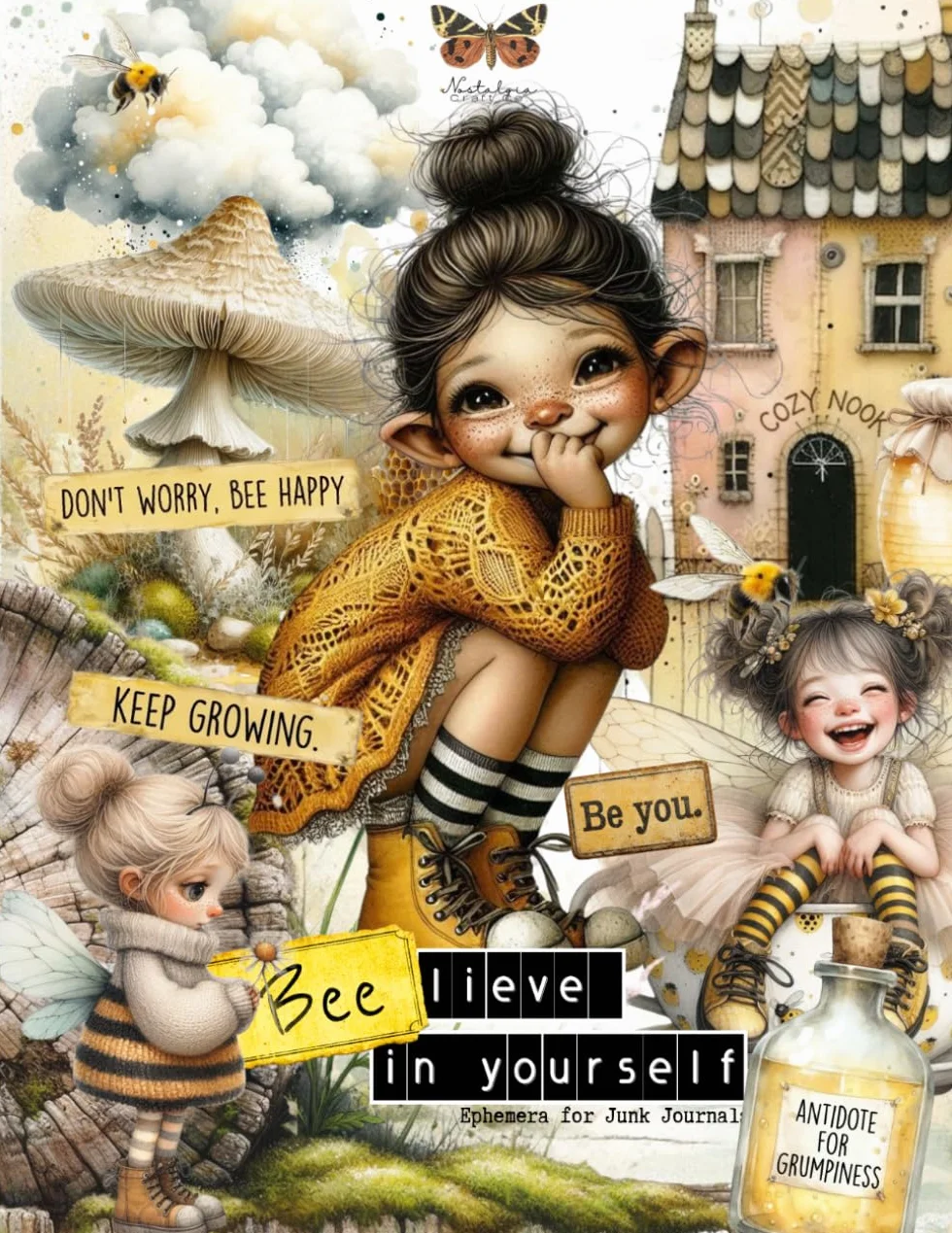 Bee-lieve in Yourself - Bee Garden Ephemera Book for Mental Health & Self-Care Junk Journals: 320+ Humorous Quotes, Comforting Words & Calming ... & Low Mood Support - for Scrapbooking, ATC's