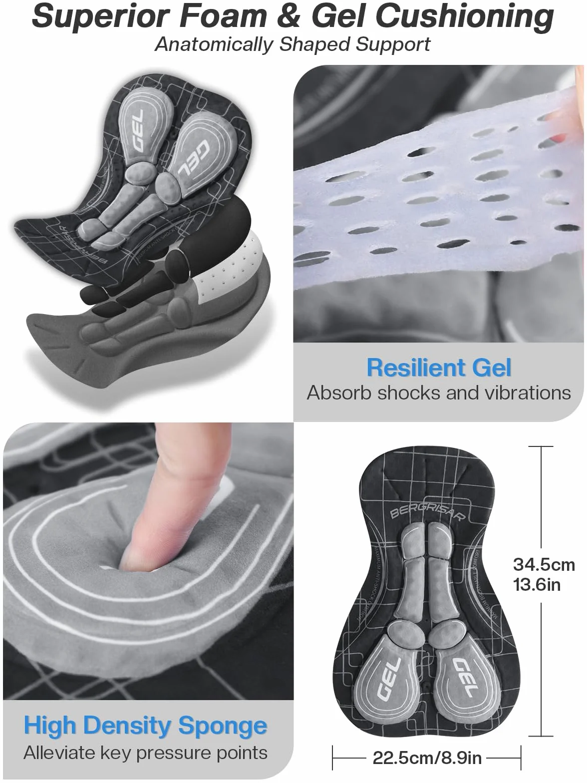 BERGRISAR Męska bielizna rowerowa 3D wyściełane spodenki rowerowe wkładka do roweru górskiego spodenki rowerowe
