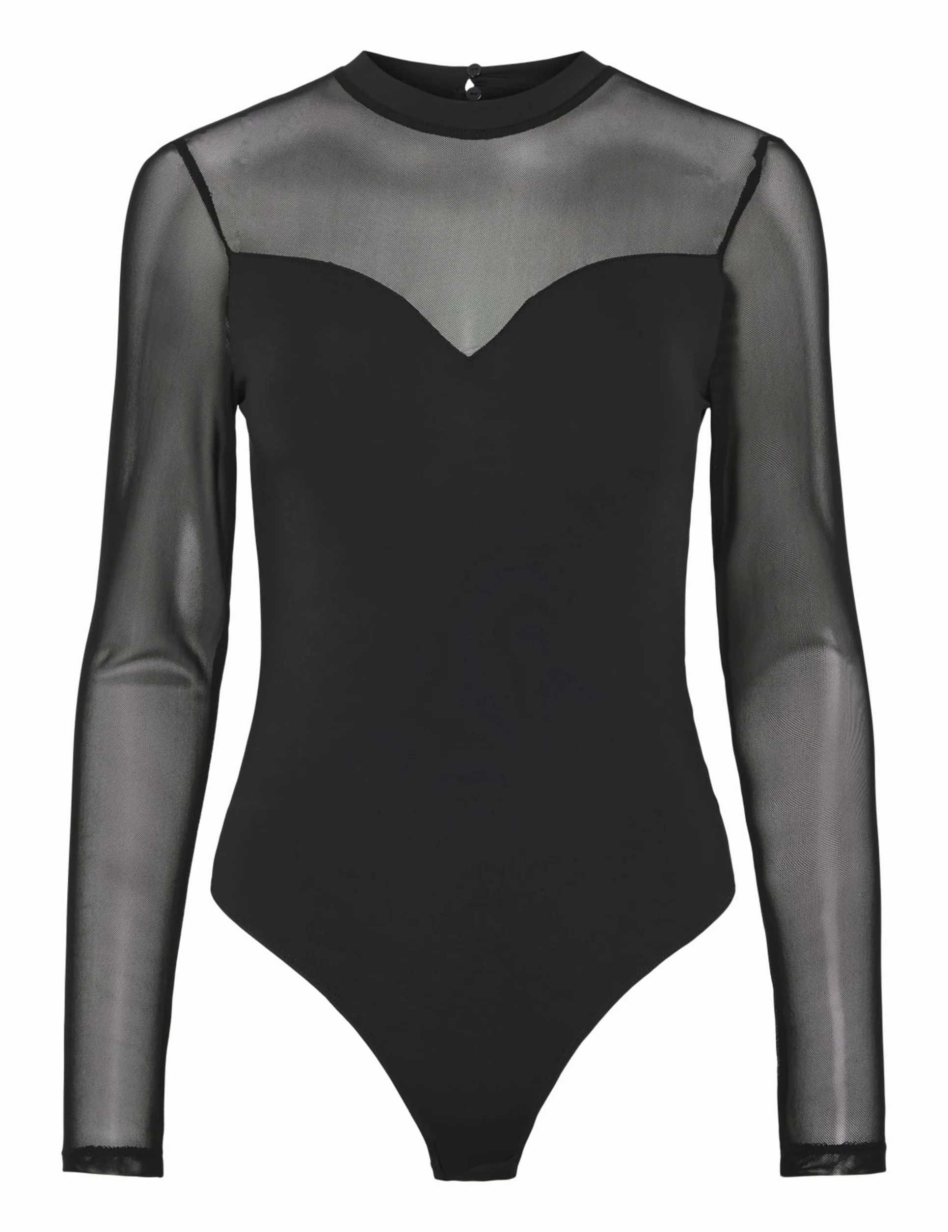 PIECES Damskie body Pcmilly Ls Mesh Bodystocking Noos z długim rękawem, czarny, S