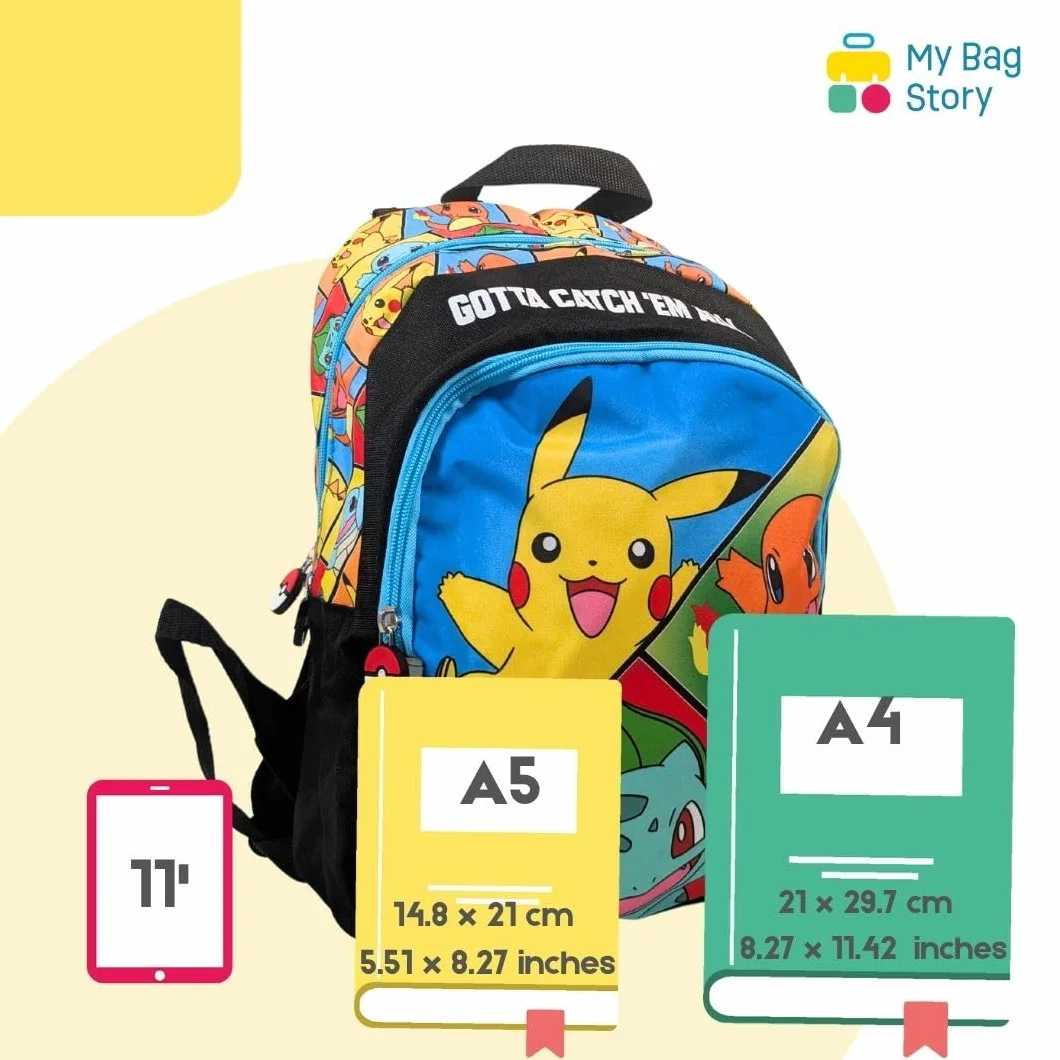 mybagstory Pokémon - plecak chłopięcy 38 x 28 x 16 cm - plecak szkolny dla dzieci podstawowych z 2 przegródkami na zamek błyskawiczny - dla dzieci - szkoła - przedszkole - pomysł na prezent