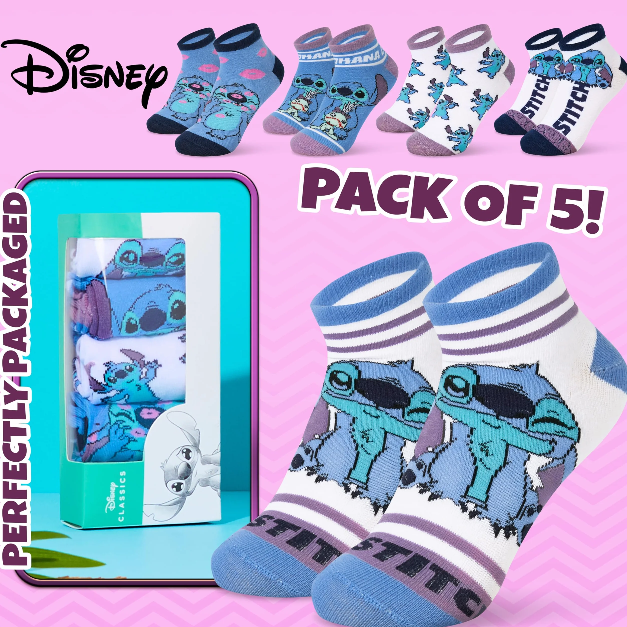 Disney Damskie skarpetki do kostki Disney, miękkie i oddychające skarpetki, zestaw 5 sztuk - prezenty dla niej