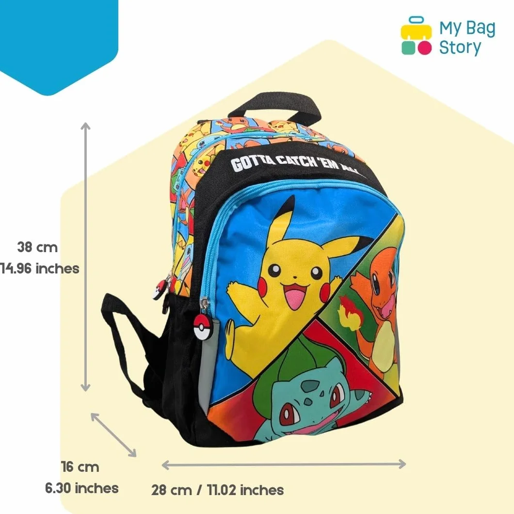 mybagstory Pokémon - plecak chłopięcy 38 x 28 x 16 cm - plecak szkolny dla dzieci podstawowych z 2 przegródkami na zamek błyskawiczny - dla dzieci - szkoła - przedszkole - pomysł na prezent