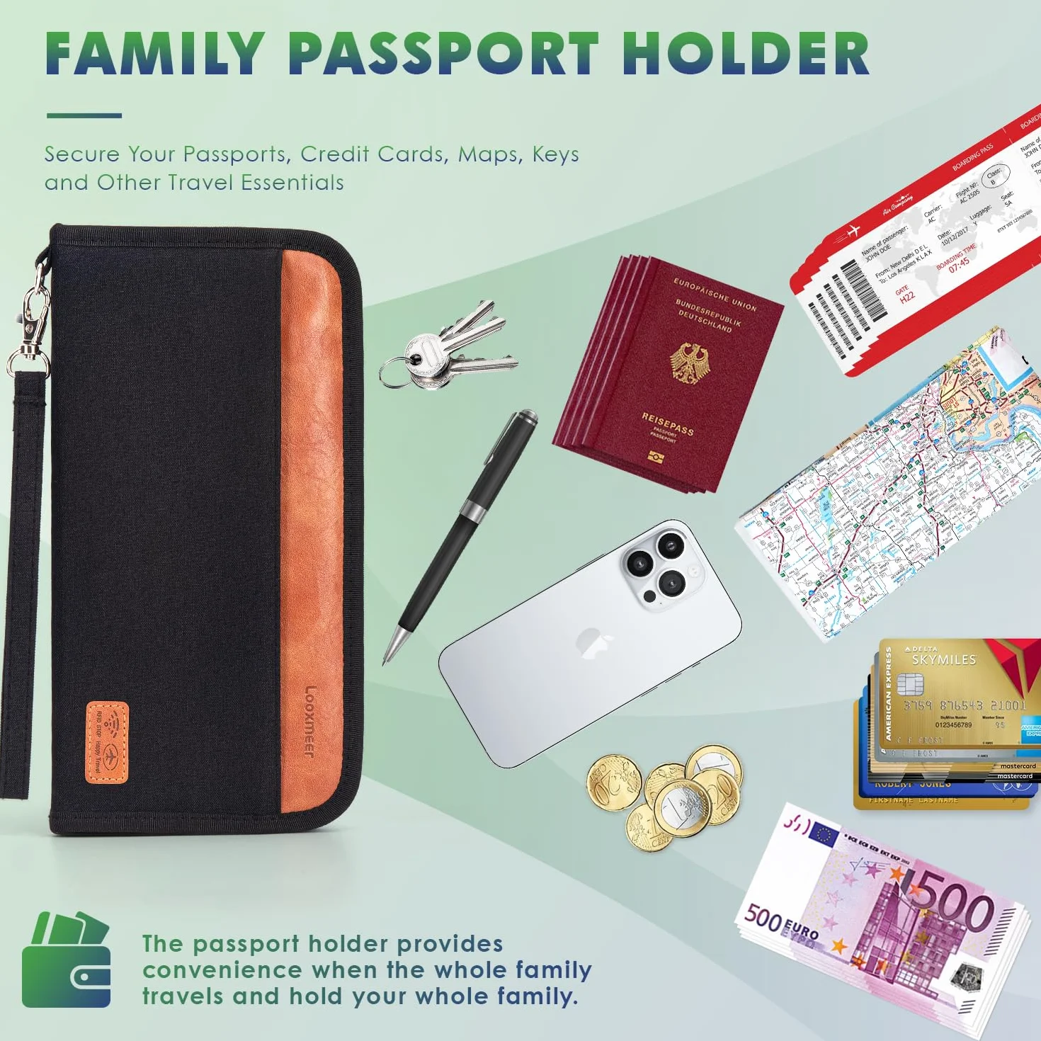Portfel Podróżny, Etui na Paszport Rodzinny, Organizer na Dokumenty Podróżne, Trwałe Etui na Paszport z Blokadą RFID dla Mężczyzn, Kobiet, Czarny i Brązowy