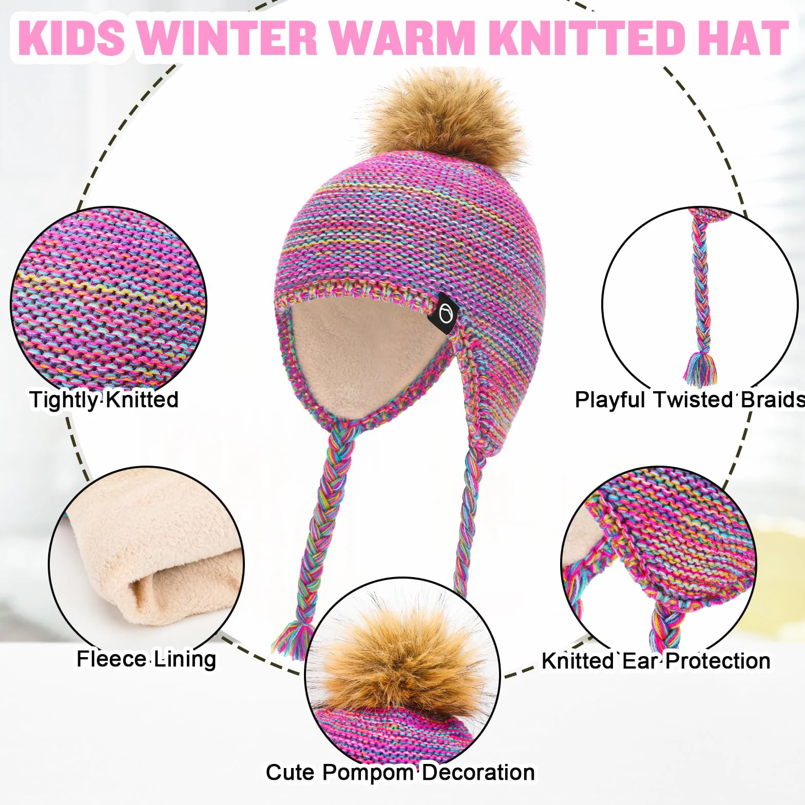 QKURT Dziecięca czapka zimowa szalik zestaw rękawiczek dla dzieci zimowa termiczna dzianinowa czapka beanie ocieplacz na szyję rękawiczki z ekranem dotykowym miękka ciepła czapka szalik rękawica dla